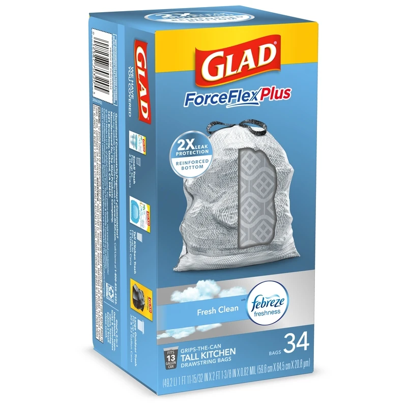 Glad ForceFlex 13 Gal2 Fresh Scent Tall Kitchen Bags Drawstring 34 PK