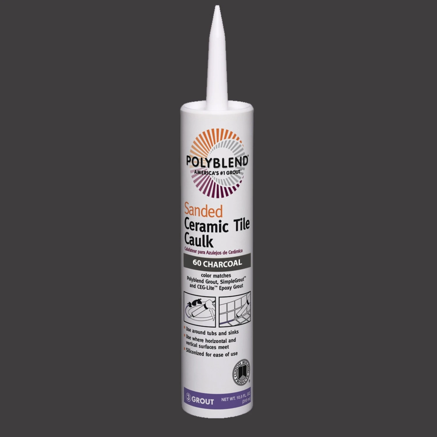 Polyblend Sanded Ceramic Tile Caulk, Charcoal Color, 10.5 Ounce Tube