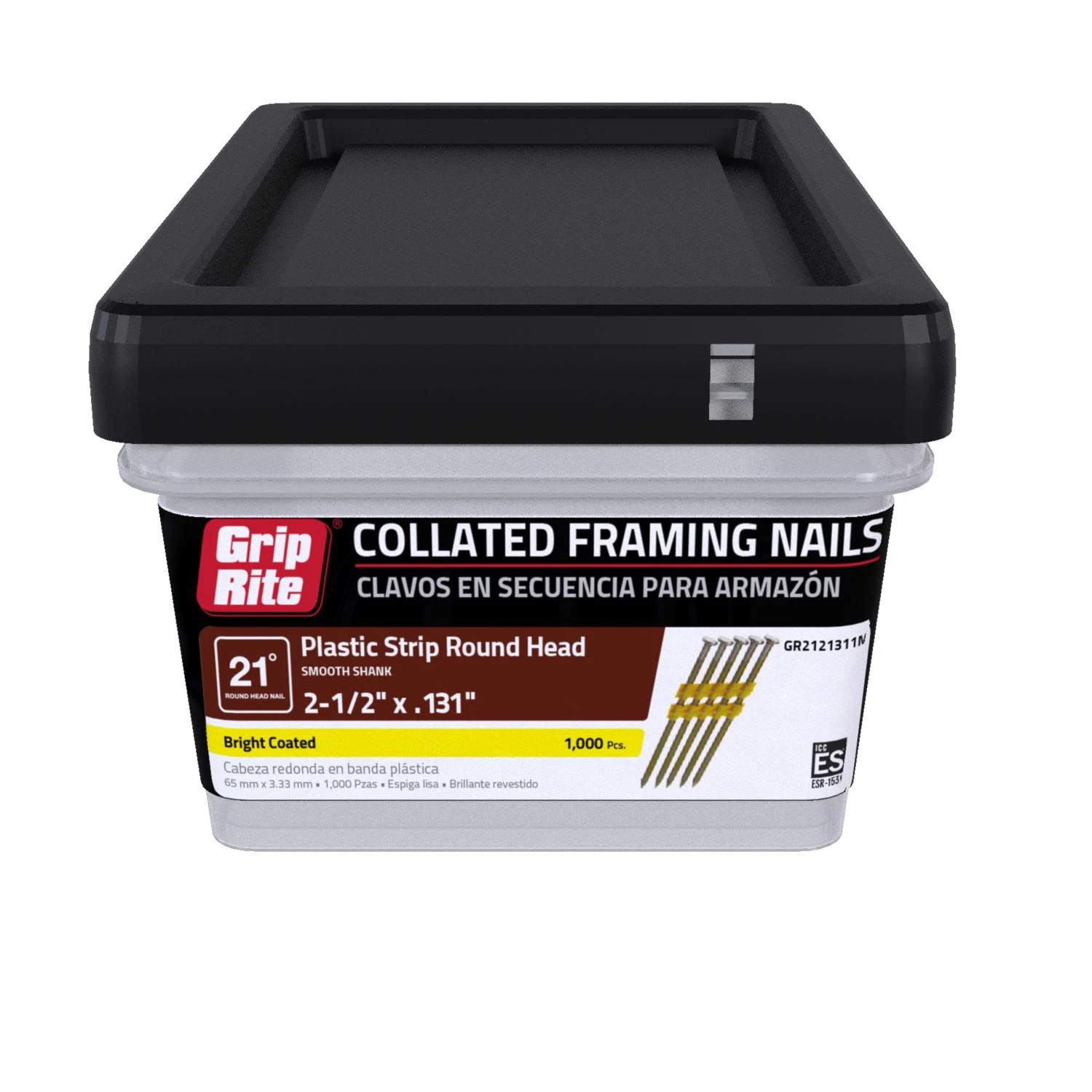 Grip-Rite 21 deg. 11-1/2 Ga. Smooth Shank Angled Strip Framing Nails 2-3/8 in. L x 0.11 in. Dia. GR09HG1M