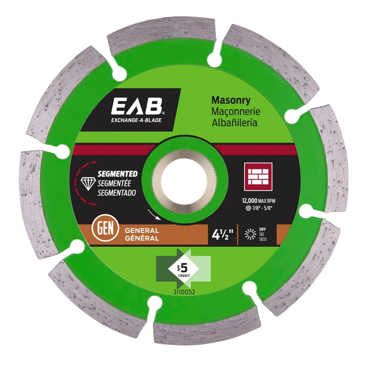 Diamond Saw Blade, Segmented Rim, 4-1/2-In.