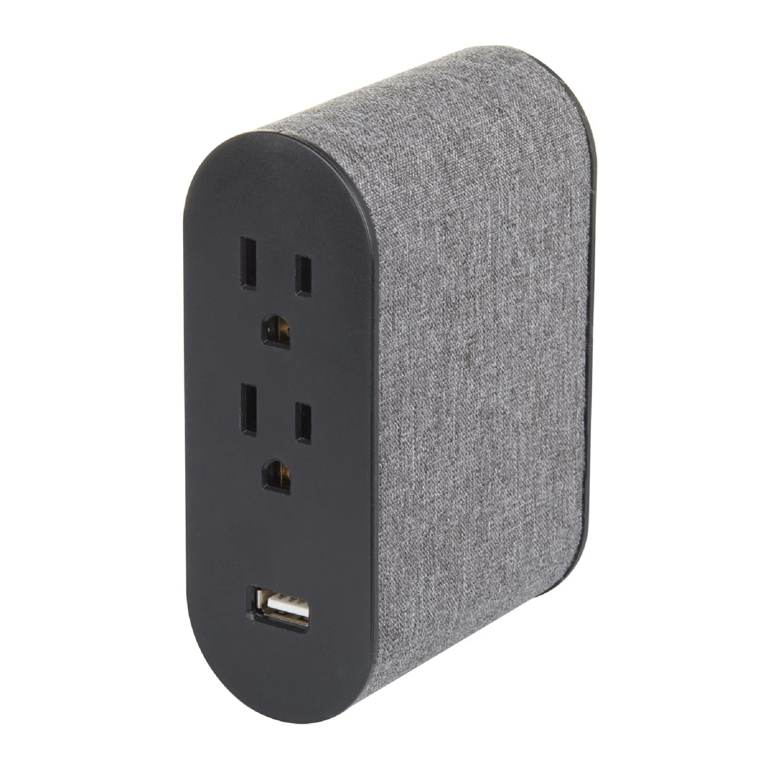 Wall Tap Surge Protector, 4 Outlets, 2 USB, Gray Fabric Cover