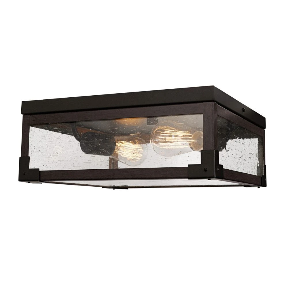 Williamsburg 2-Light Flush Mount Ceiling Fixture with Seeded Glass Panes in Dark Bronze Finish