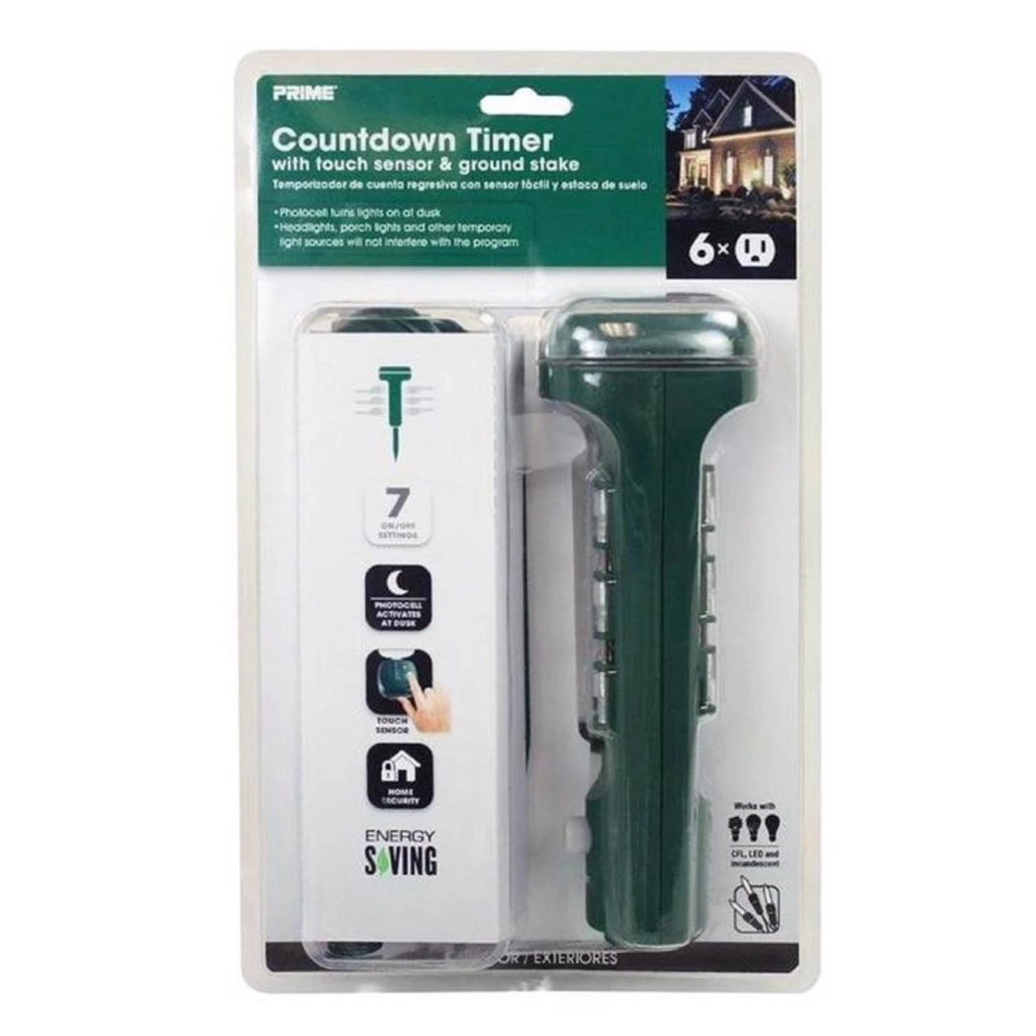15a 125v 1875w Green Outdoor Timer Power Stake With 6 Outlets