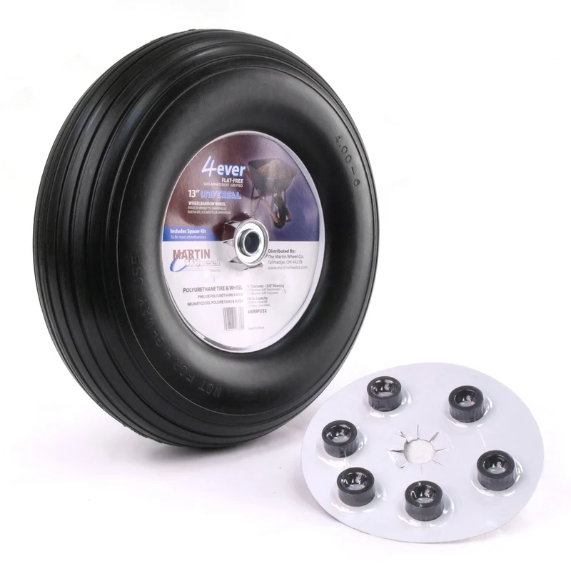 400-6 Flat-Free Wheelbarrow and Garden Cart Wheel W/ Universal Hub, 13 In.