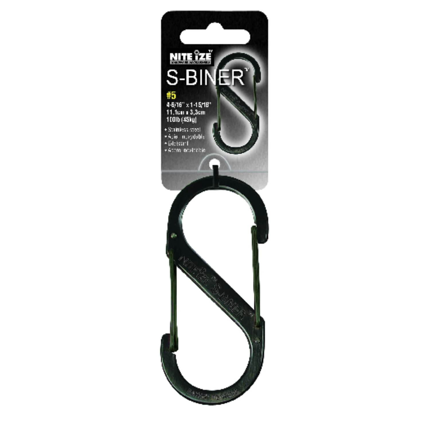S-biner Size 5 100 Lb. Capacity Black Stainless Steel Key Ring