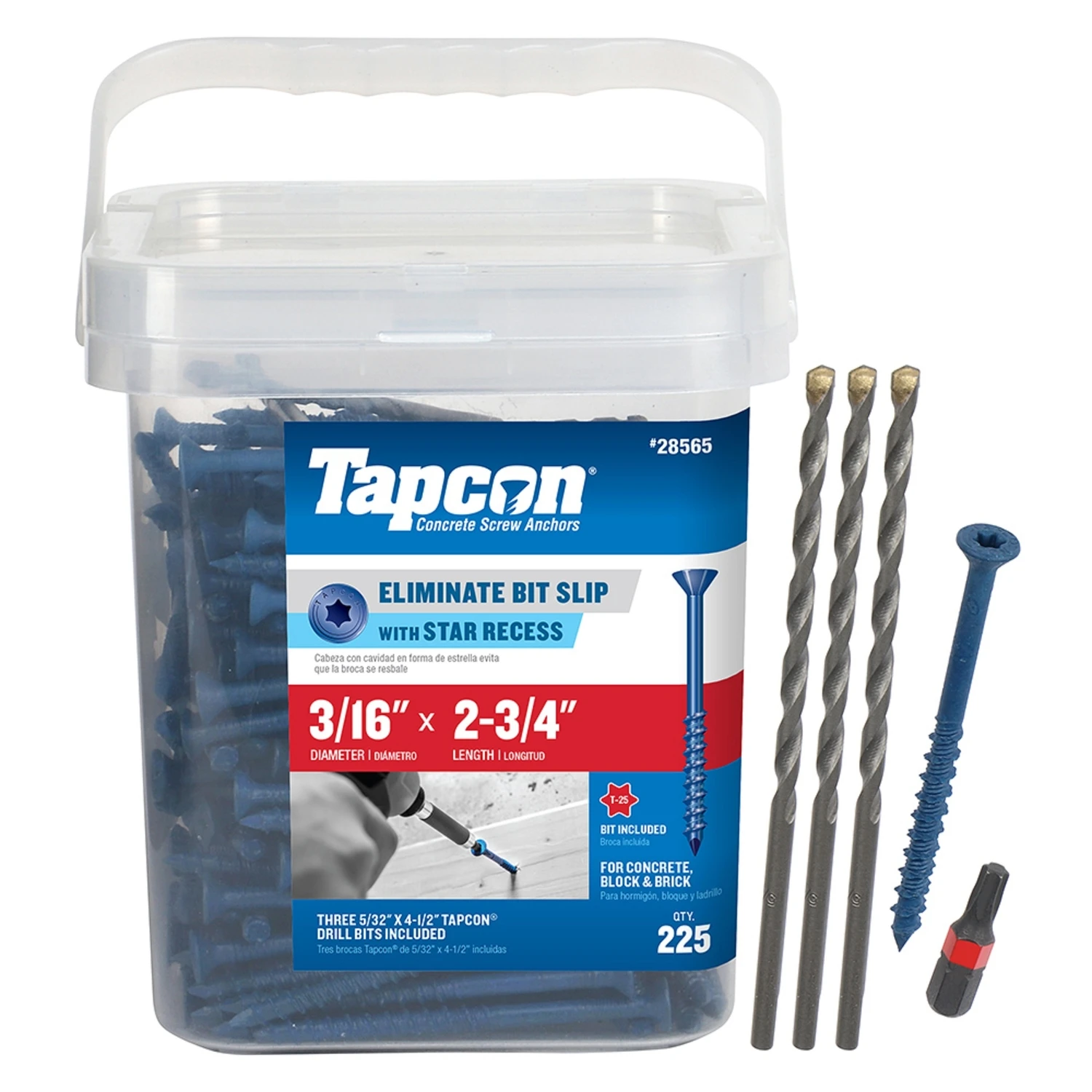 2-3/4 In. L Star Flat Head Concrete Screws 225 Pk, 3/16 In. Diameter