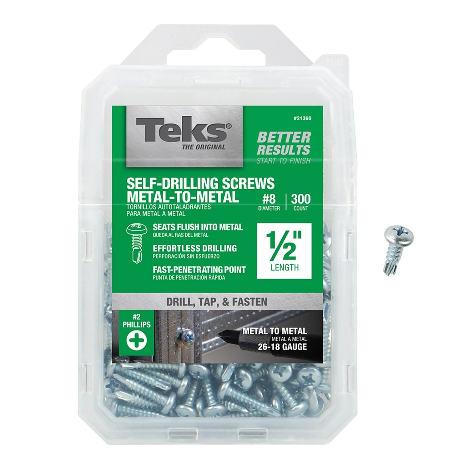 Self-Tapping Drill Point Screw, Phillips, Hex Washer Head, 1/2 In. x #8, 300-Pk.