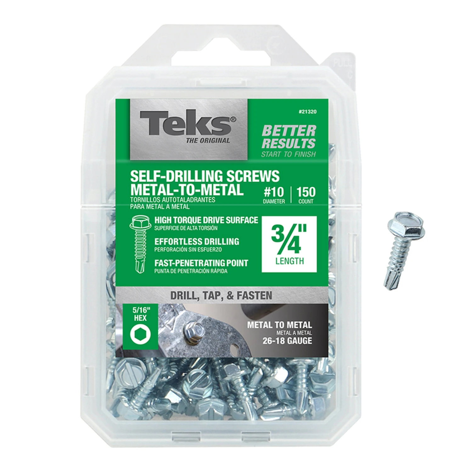 Drill Point Screws, Self-Tapping, Hex Washer Head, #10 x 3/4 In., 150-Pk.