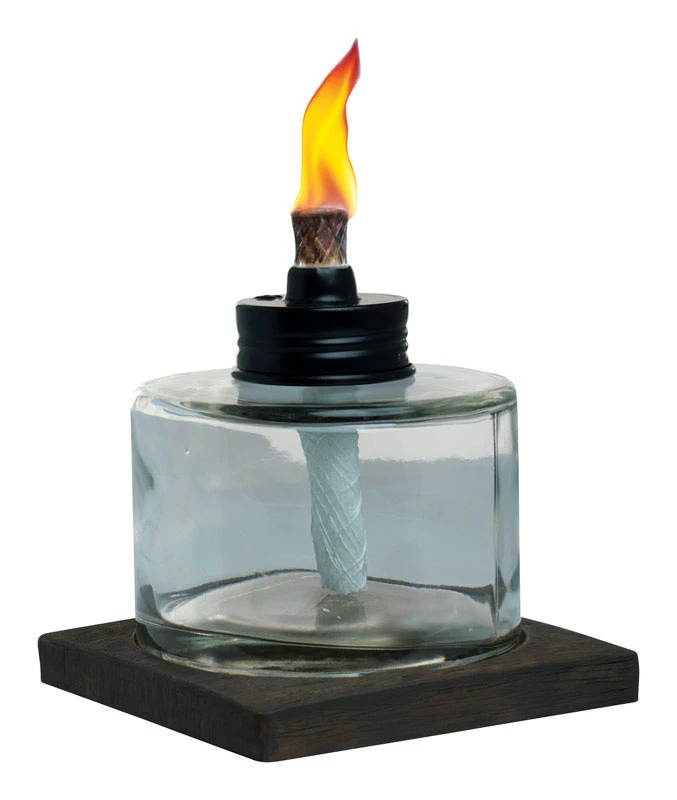 4 Inch Glass Table Torch With Brown Base - Outdoor Ambiance