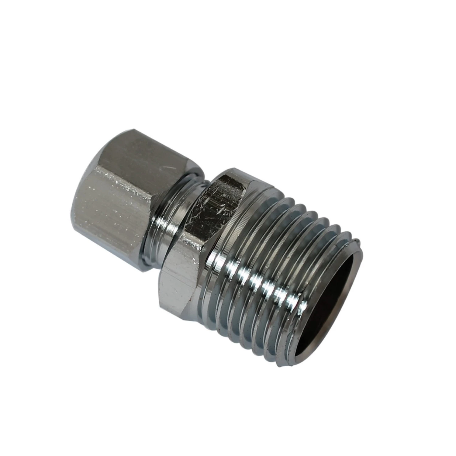 Brass Compression Straight Connector, Lead Free, One Half Inch Male Pipe Thread by Three Eighths Inch Outside Diameter