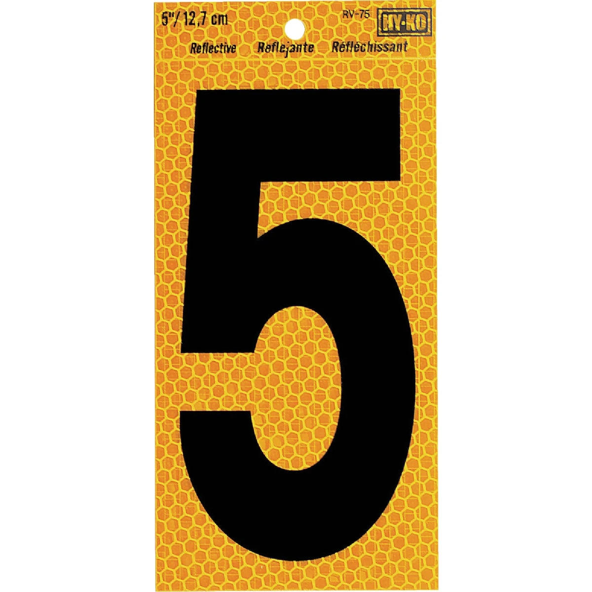 Reflective Yellow and Black Address Number, 5 Inch Height, Pack of 5