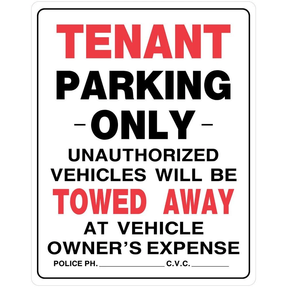 19 In. X 15 In. White Plastic Tenant Parking Only Sign - Model 842194