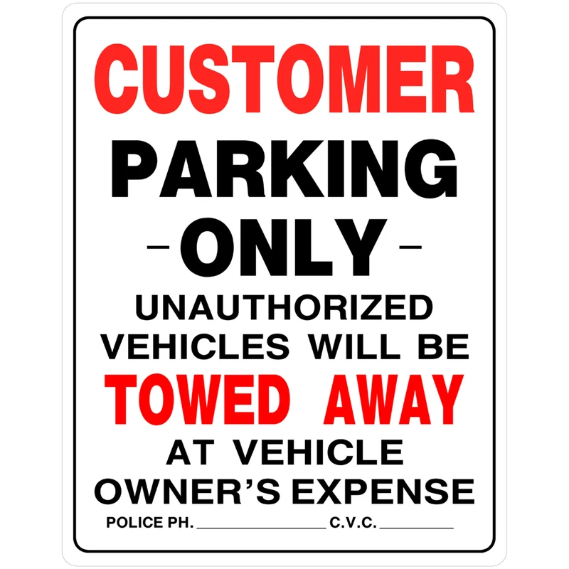 English White No Parking Sign 19 In. H X 15 In. W - Durable Plastic