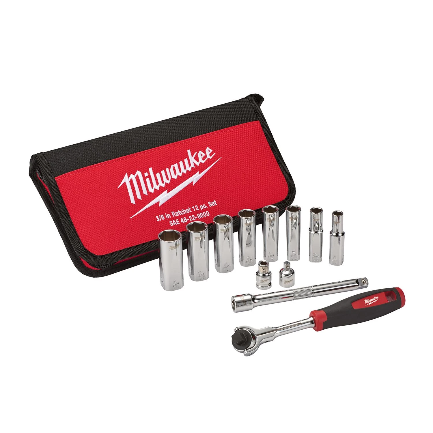 12-piece 3/8 In. Drive 6-point Ratchet & Socket Set With Carrying Case