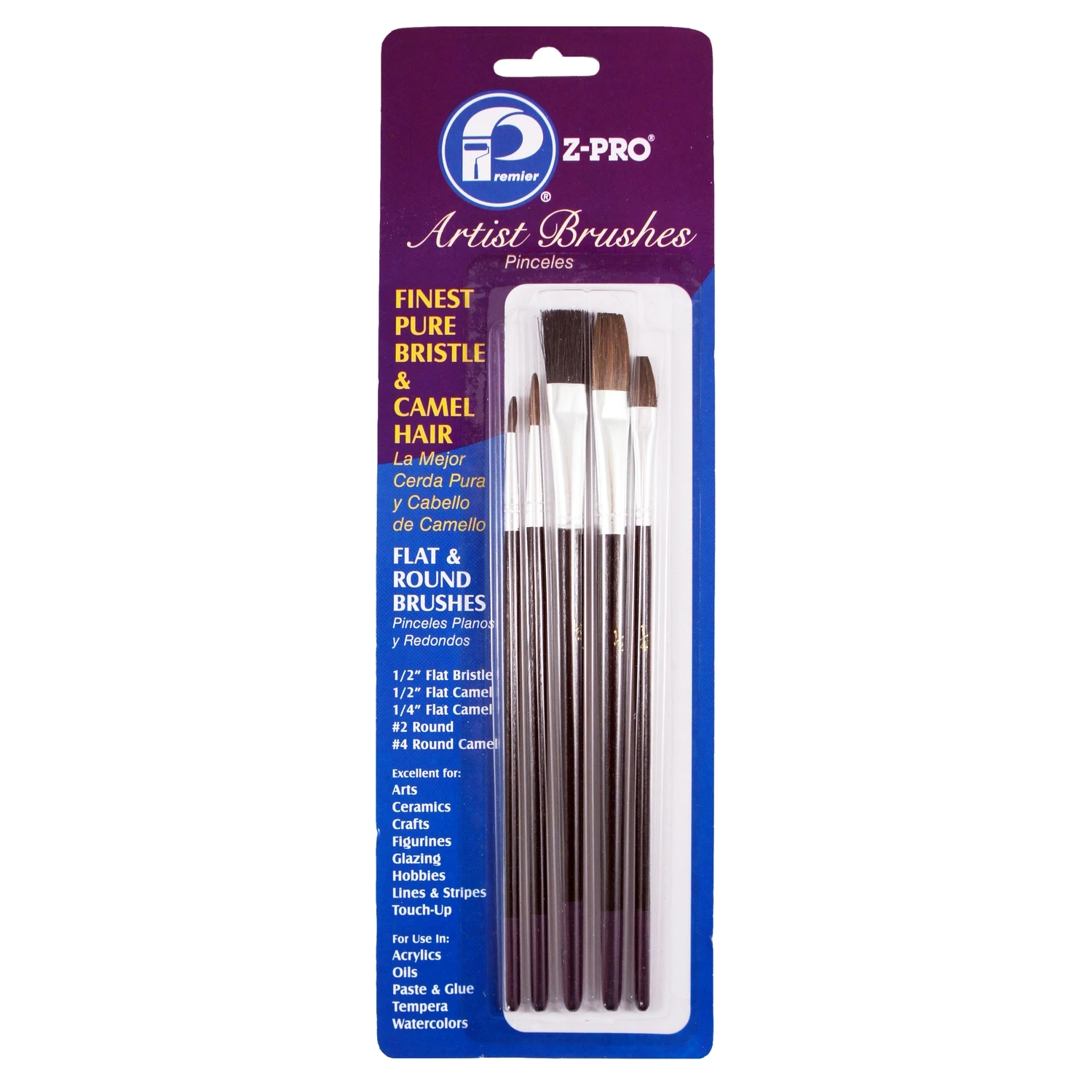 5-Pc. Artist Paint Brush Assortment, Flat & Round