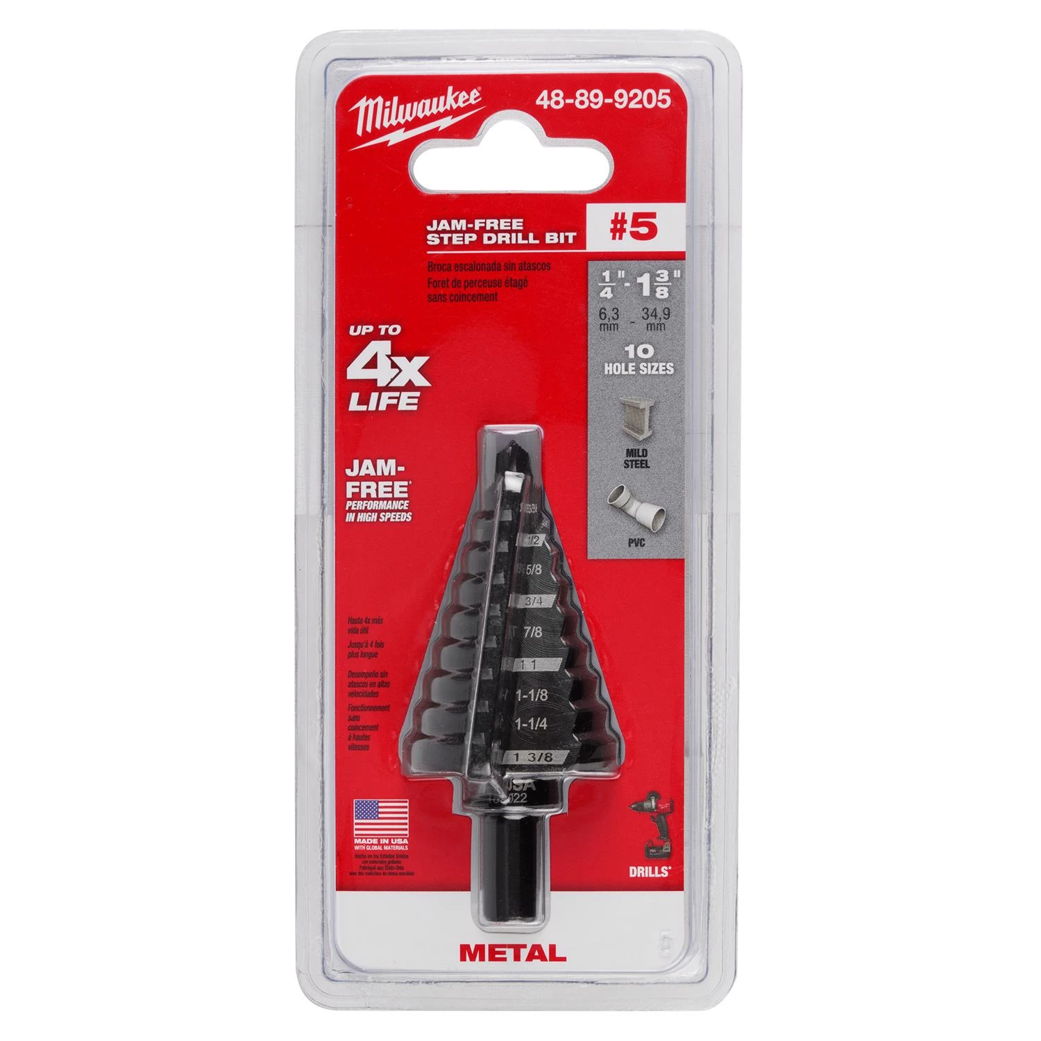 Number 5 Step Drill Bit, Size Range 1/4 Inch to 1-3/8 Inch