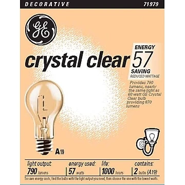 57 Watt GE A-19 Longer-Life Incandescent Bulbs, Clear, 2/Pack,Size: med