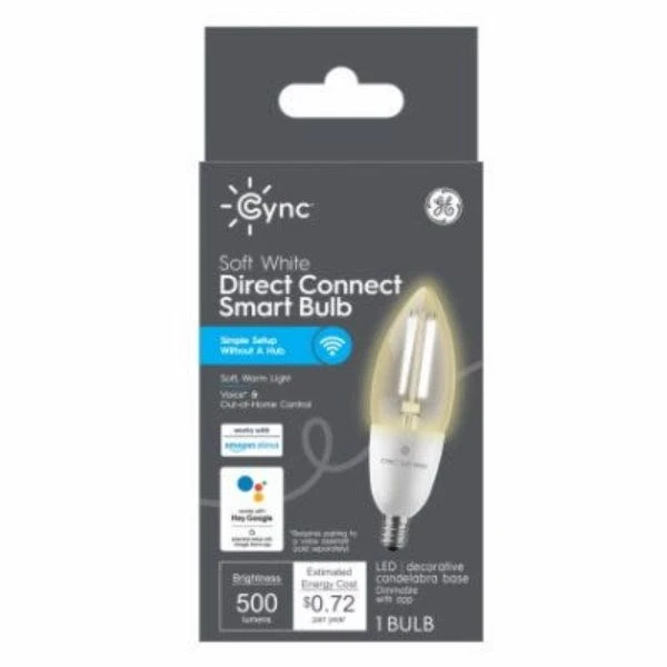 Cync Led Soft White Smart Light Bulb, 6 Watt, 500 Lumens, Candelabra Base