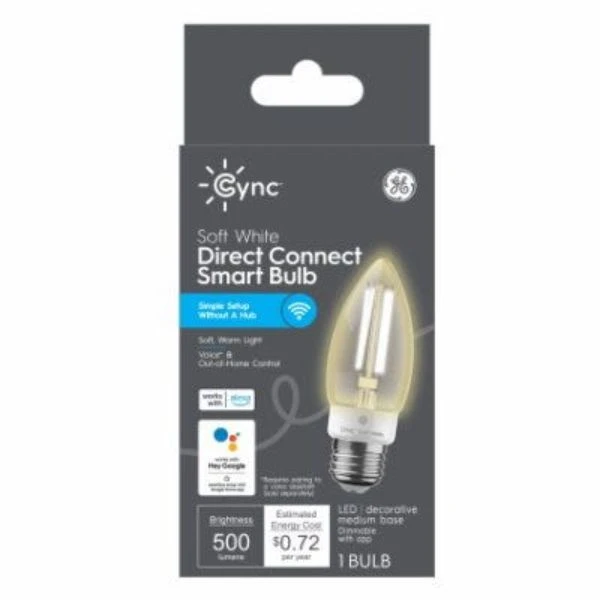 Cync Led Soft White Smart Light Bulb, Direct Connect, Bullet Shape, 500 Lumens, 6 Watt