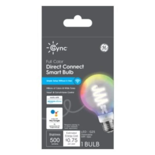 Cync Led Full Color Decorative Smart Light Bulb, G25 Shape, Dimmable, 500 Lumens, 6.2 Watt