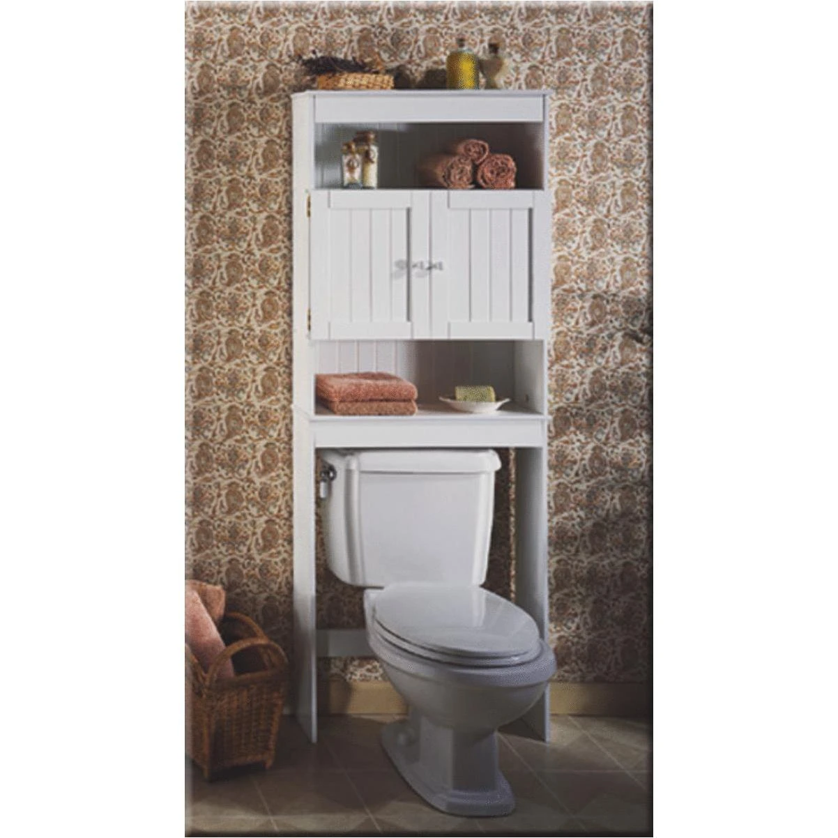 Country Cottage White Over-the-toilet Cabinet, 2 Door/3 Shelf, 23.25" W X 66.5" H