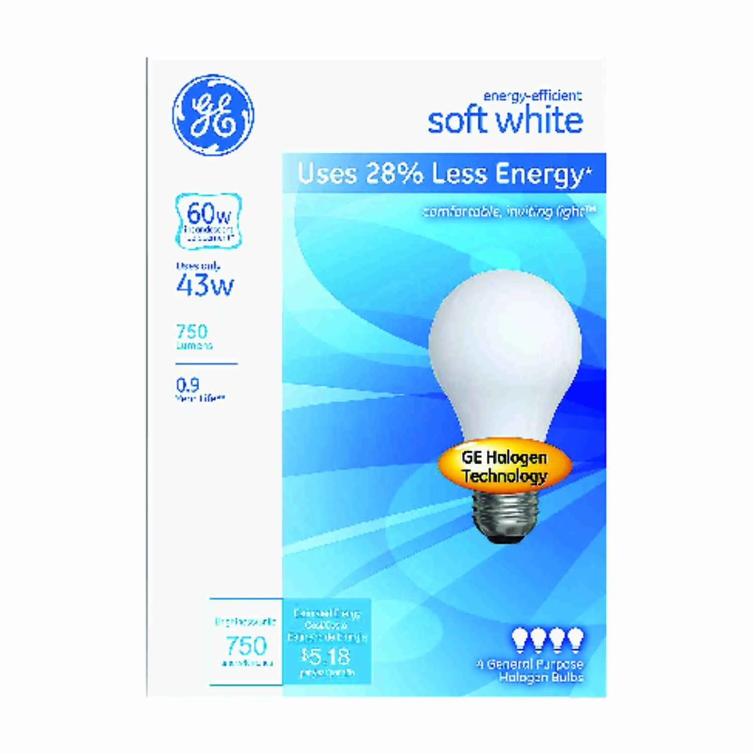 GE4PK 43W WHT HALO BULB