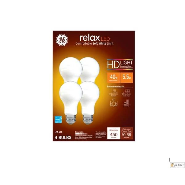 HD LED Light Bulbs, Soft White, 5.5 Watt, 450 Lumens, 4-Pk.