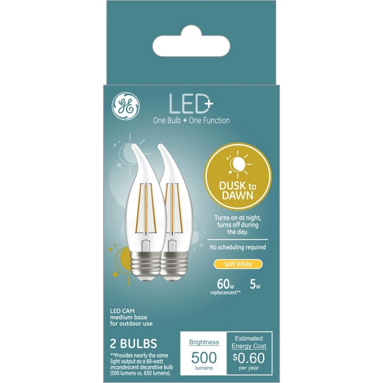 LED+ Light Bulbs, Soft White, Dusk-to-Dawn, 5 Watt, 2-Pk.