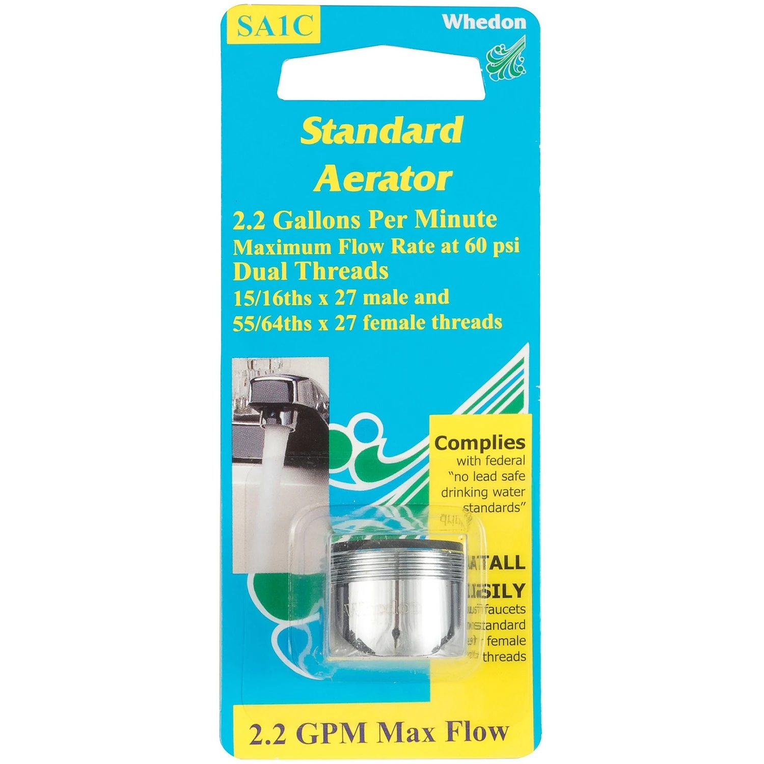 Dual Thread Chrome Faucet Aerator 15/16 In.-27m X 55/64 In.-27f, 2.2 Gpm
