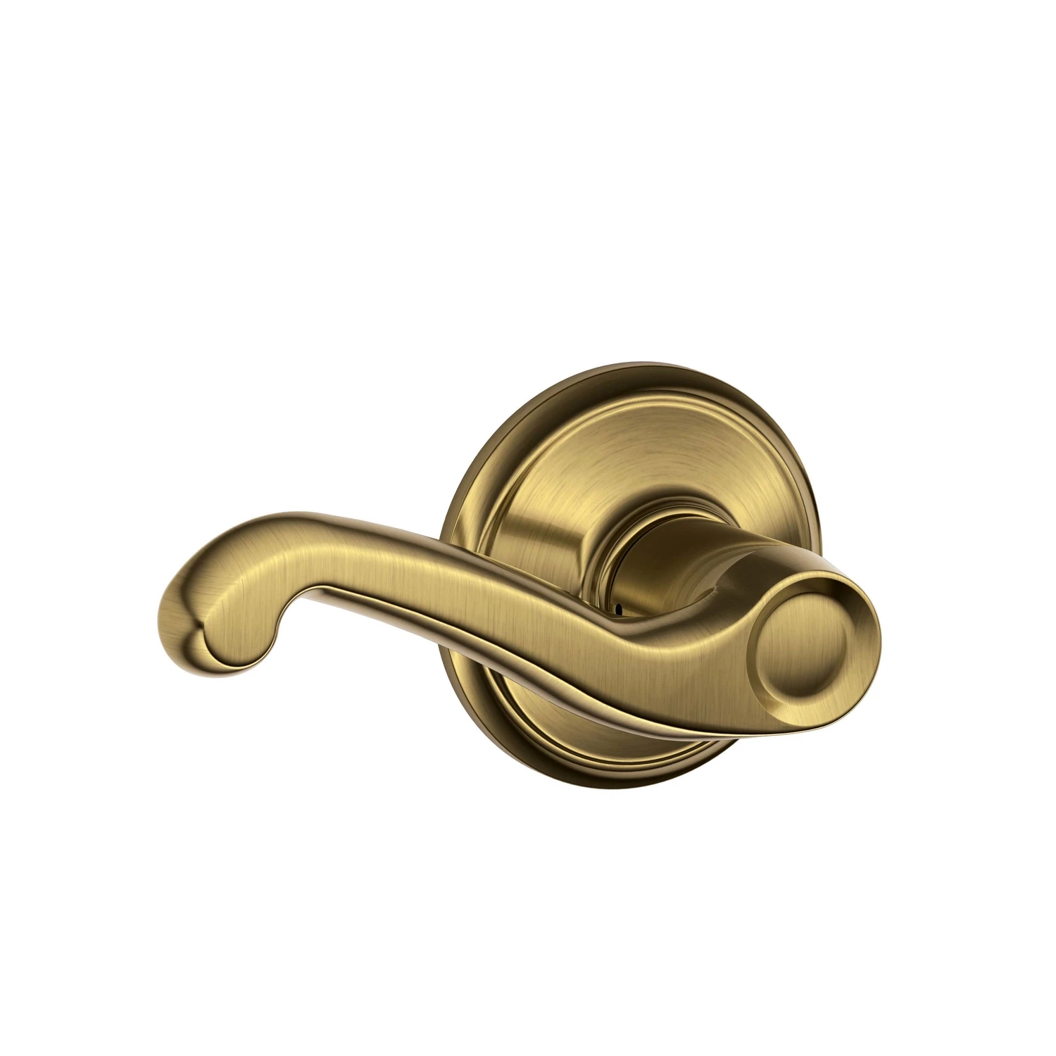 Antique Brass Flair Passage Door Lever, Grade 2, Adjustable Backset