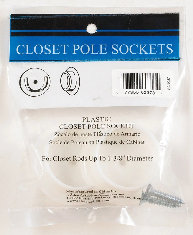 Closet Rod Pole Socket Set, White Plastic, Pr.