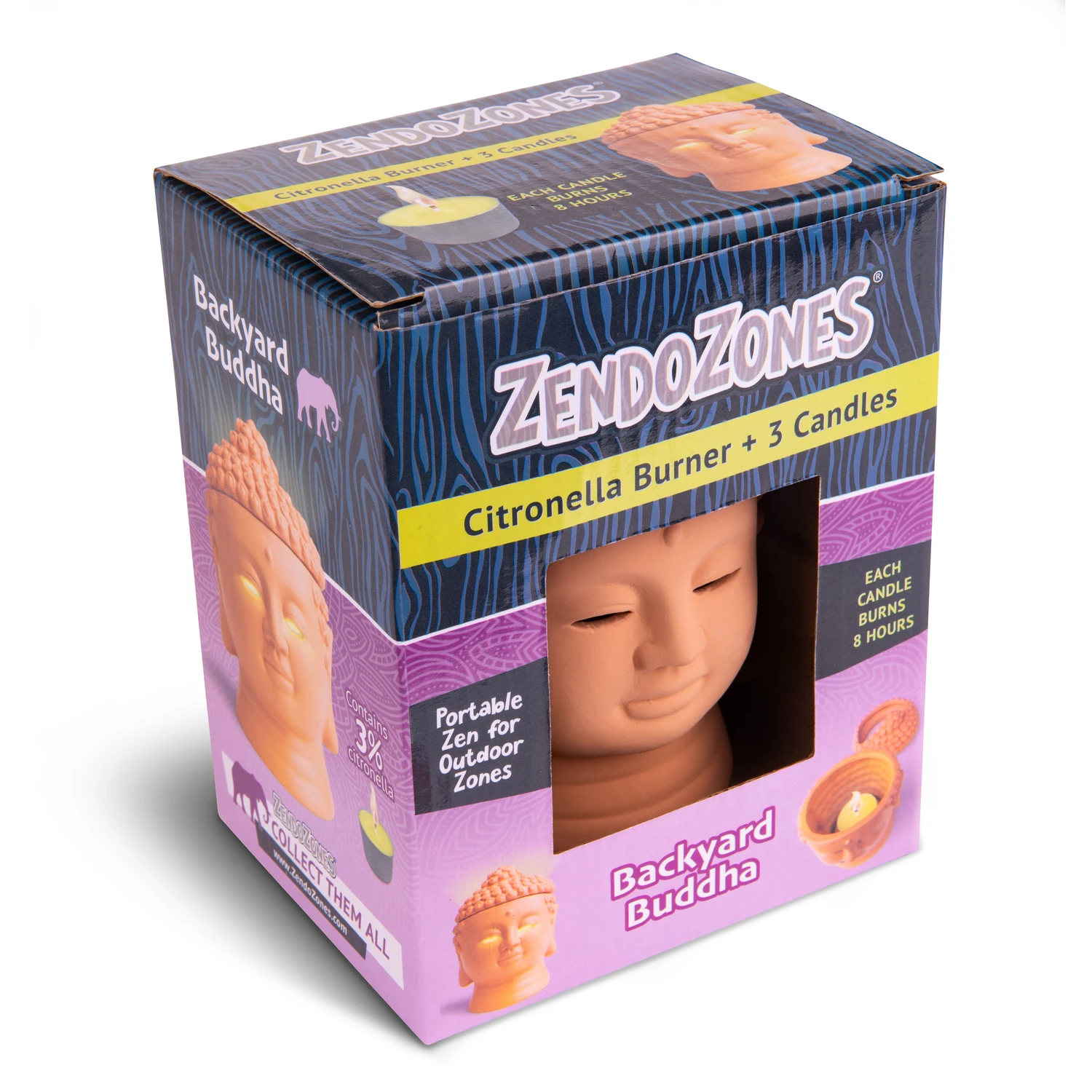Citronella Burner + 3 Candles, Backyard Buddha shape Terra Cotta