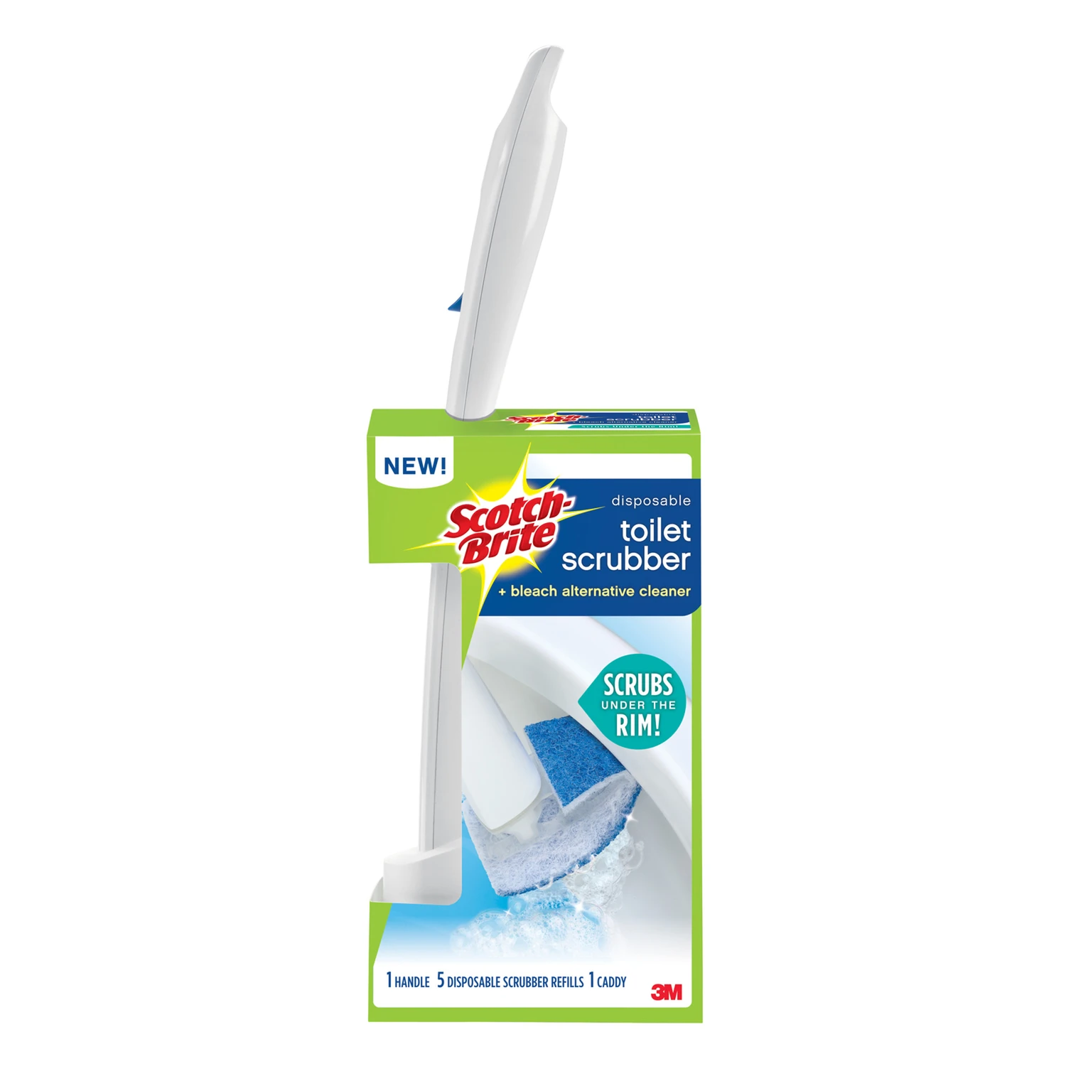 Disposable Toilet Scrubber System With 1 Wand And 5 Refill Sponges