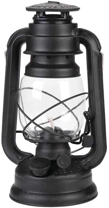 9-Inch Black Metal Farmer's Oil Lantern with Glass Globe and Carry Handle