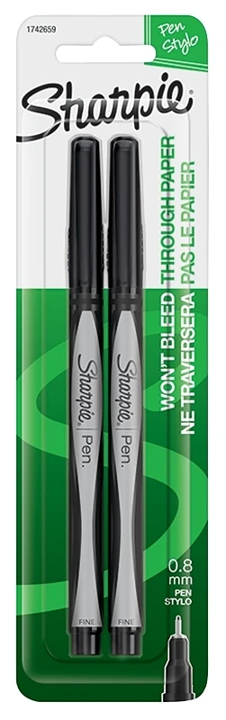 Fine Point Black Ink Pen 2 Pk, Non-toxic, Smear Resistant, Water Resistant