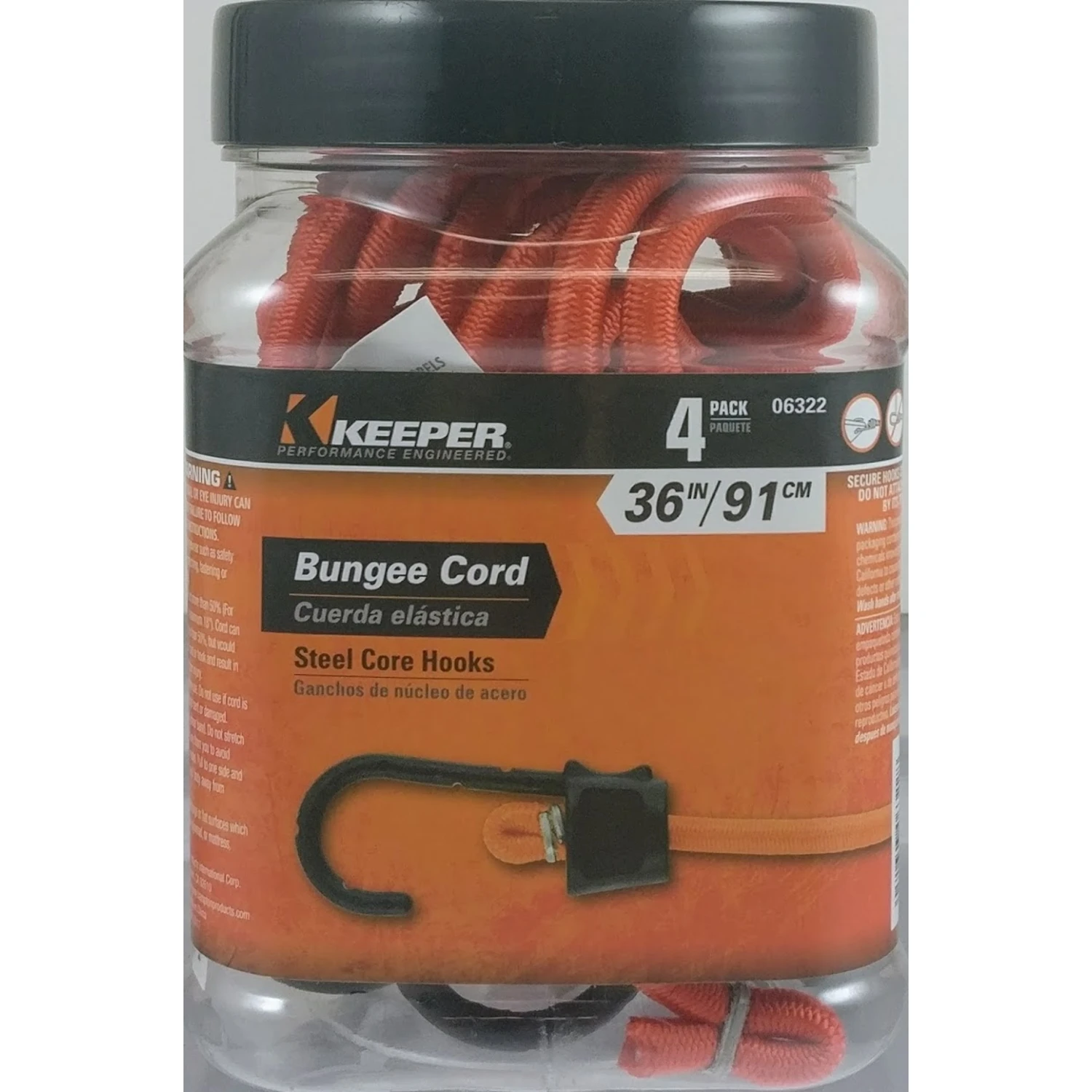 Keeper 06322 Bungee Cord, 36 in L, Rubber, Orange, Hook End