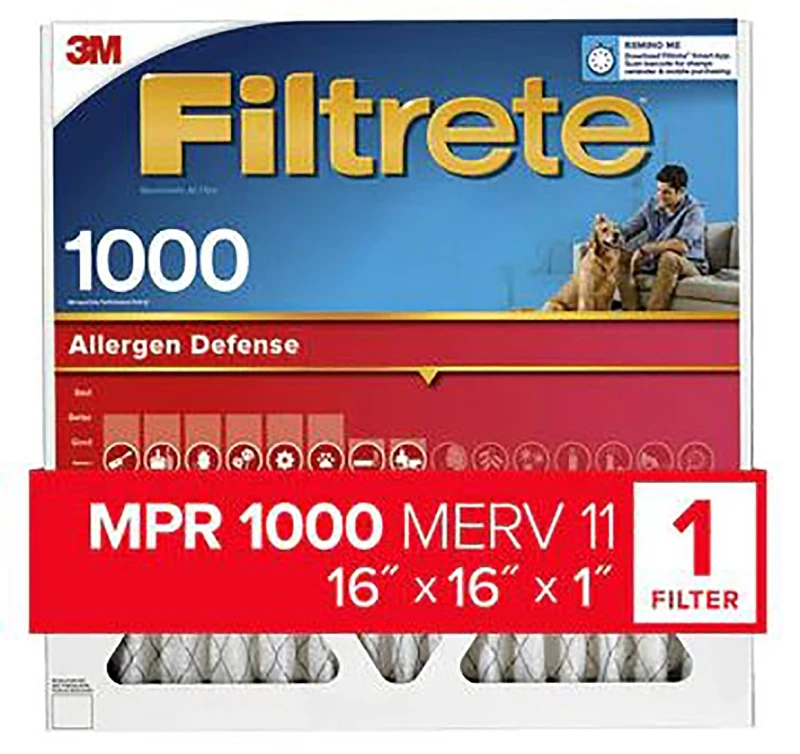 16x16 x 1 In. Micro Allergen Defense Pleated Furnace Air Filter, Red, MPR 1000, 3 Months
