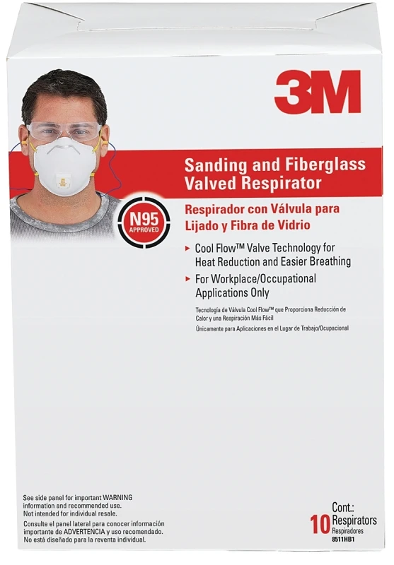 N95 Sanding & Fiberglass Valved Disposable Respirator Pro-series 10 Pk, Model 8511hb1-c-ps