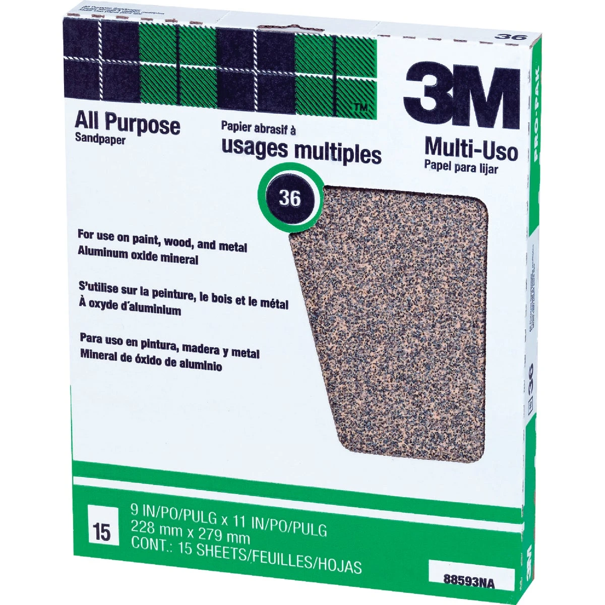 Aluminum Oxide Sandpaper, 36-Grit, 9 x 11 In., 15-Ct.