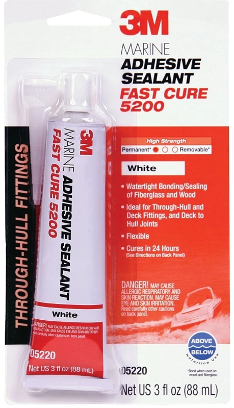 Marine Adhesive Sealant Fast Cure 5200, White, 3 Oz Tube