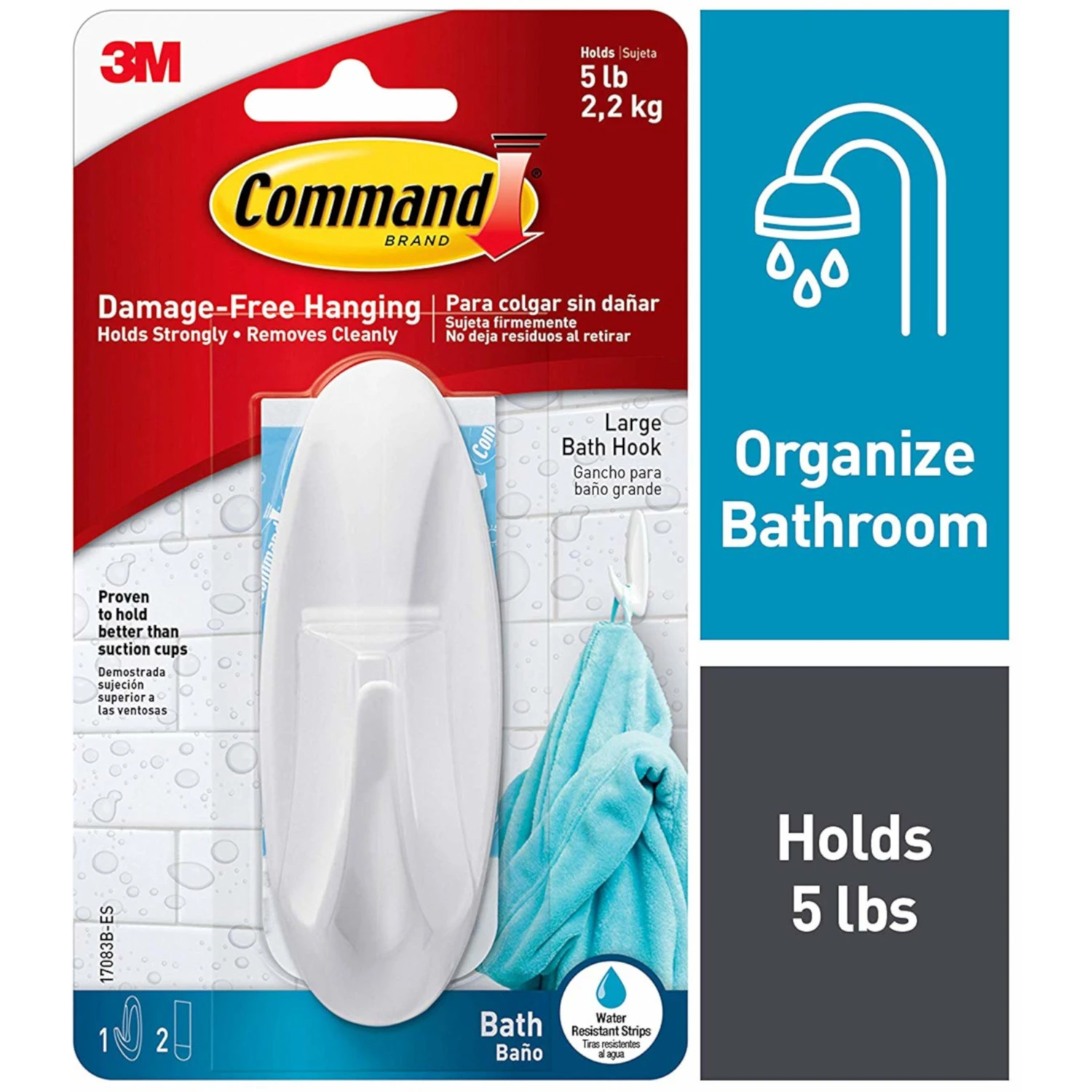 Command 4-1/8 In. L White Bath Hook With Water Resistant Adhesive