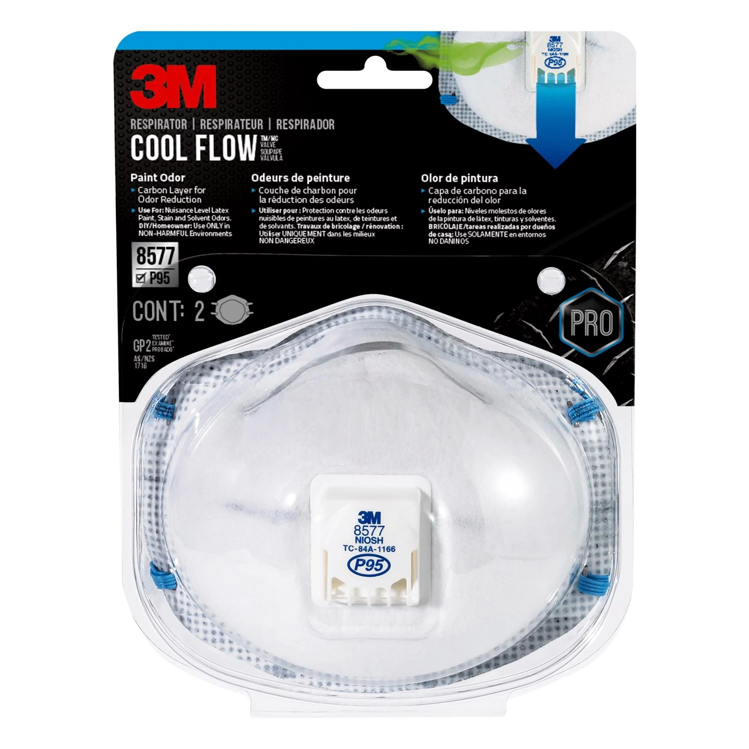 P95 Cool Flow Valve Paint Odor Respirator 2-pack, Model 8577p2-dc-ps