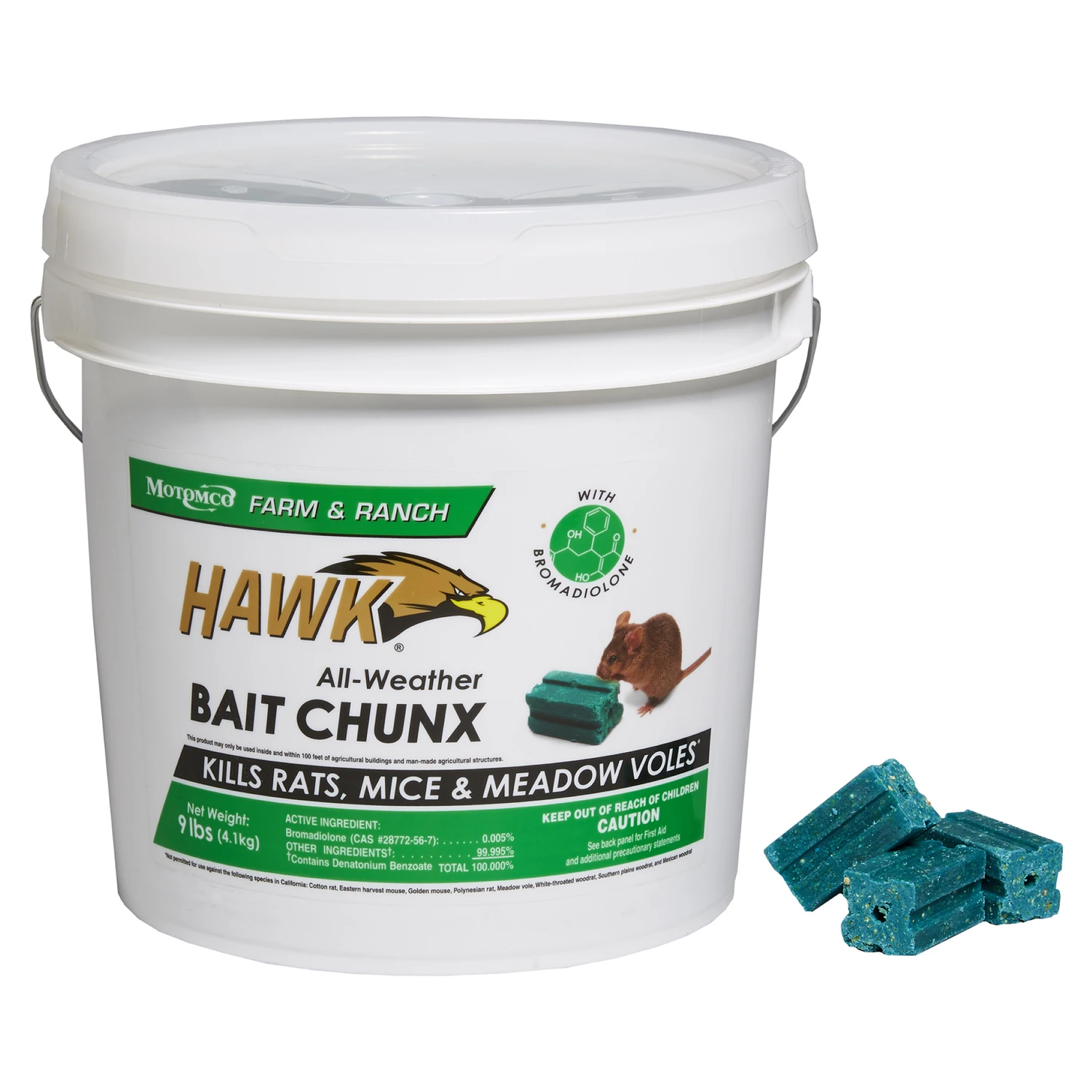 Hawk Toxic Bait Blocks For Mice And Rats 9 Lb Pail - Bromadiolone Formula