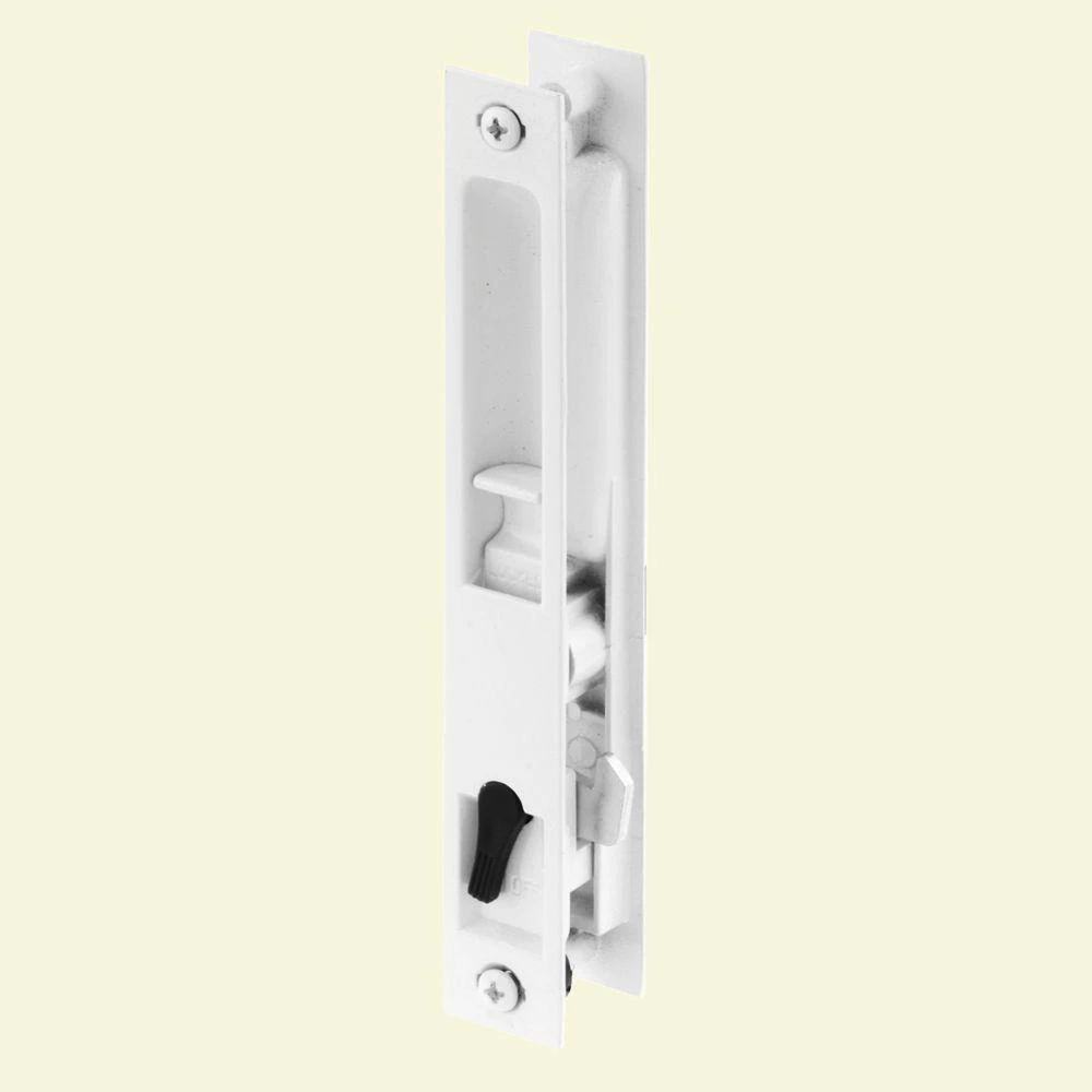 White Diecast Sliding Patio Door Latch Flush Mounted 7 and 1 Quarter Inch