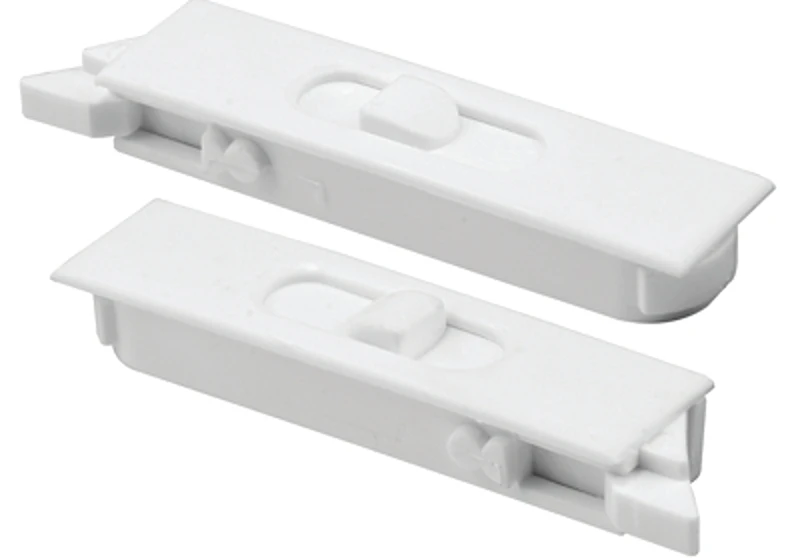 Tilt Latch Pair, White Plastic Construction, Spring-Loaded, Snap-In