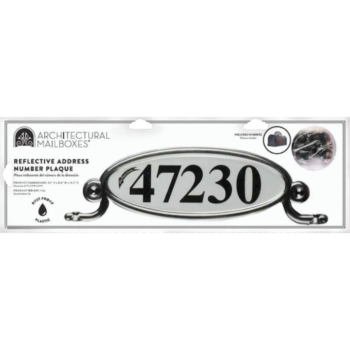 Reflective Address Plaque, Black Plastic, 14.3 In. X 4.1 In.