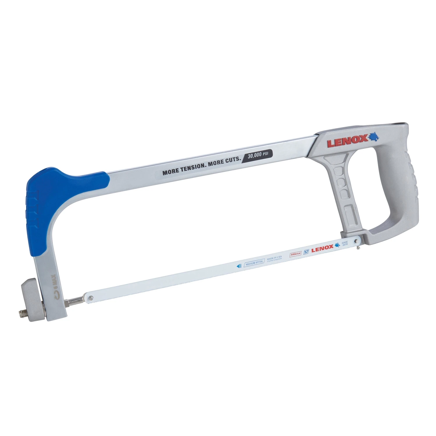 12 In. High-tension Hacksaw With Ergonomic Handle And 24 Tpi Blade