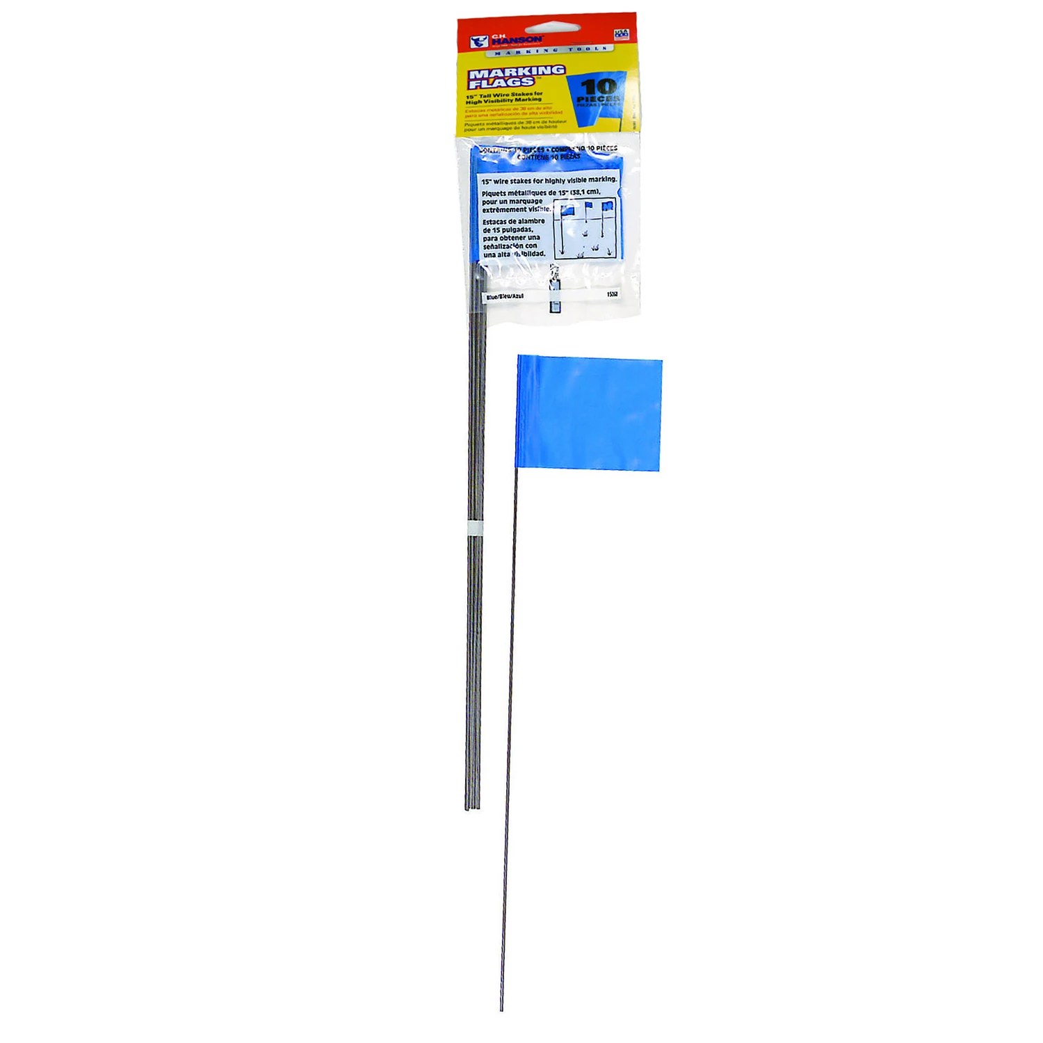 Fluorescent Marking Stake Flags, Blue, 2.5 x 3.5 In. Flag, 15 In. Stake, 10-Pk.