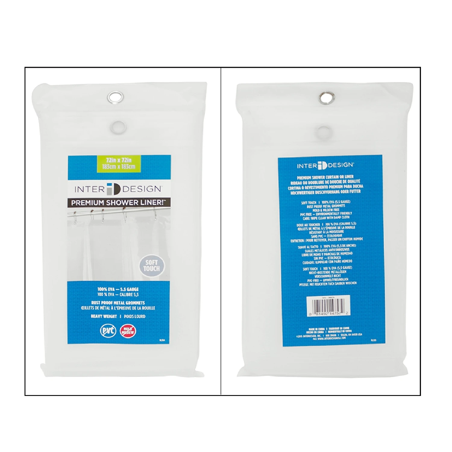 72 In. X 72 In. Clear Eva Shower Curtain Liner - Mold & Mildew Resistant