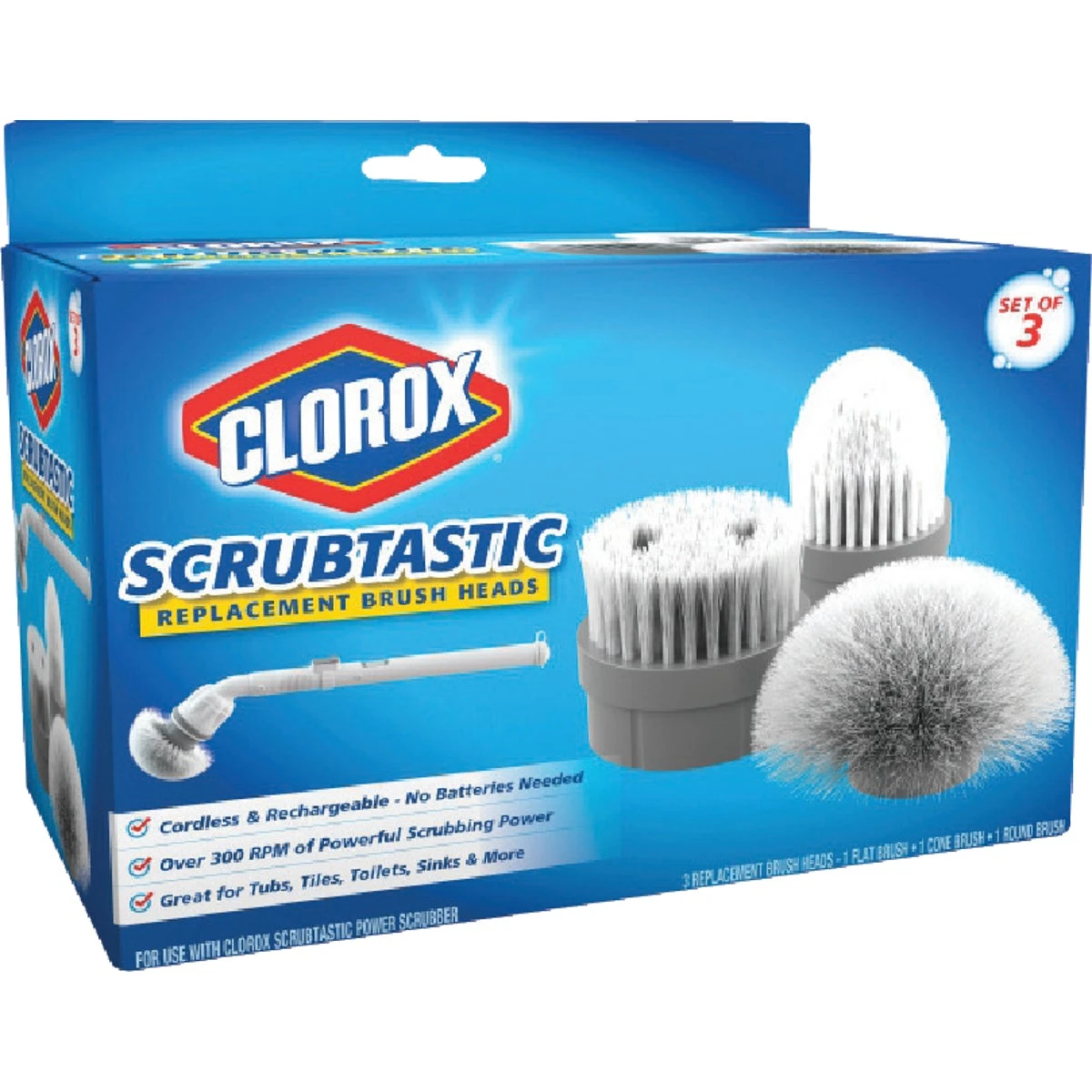 Clorox Scrubtastic Replacement Brush Heads, 3-pk, Includes Flat, Cone, Round Brushes, Model 1616